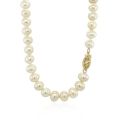 14k Yellow Gold Necklace with White Freshwater Cultured Pearls (6.0mm to 6.5mm) Bids.com