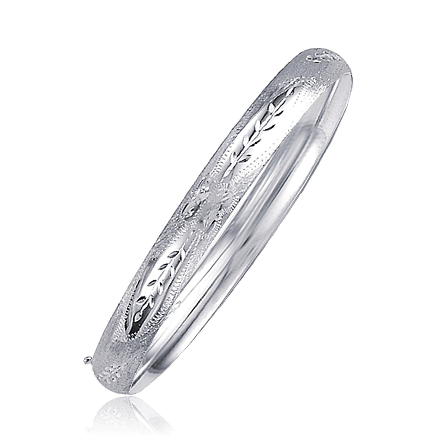 Classic Floral Carved Bangle in 14k White Gold (6.0mm) Bids.com
