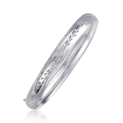 Classic Floral Carved Bangle in 14k White Gold (6.0mm) Bids.com