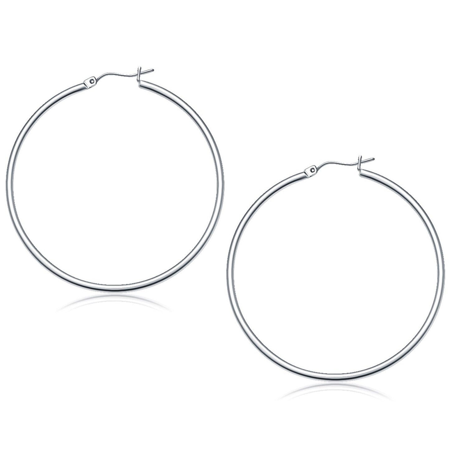 14k White Gold Polished Hoop Earrings (50 mm) Bids.com
