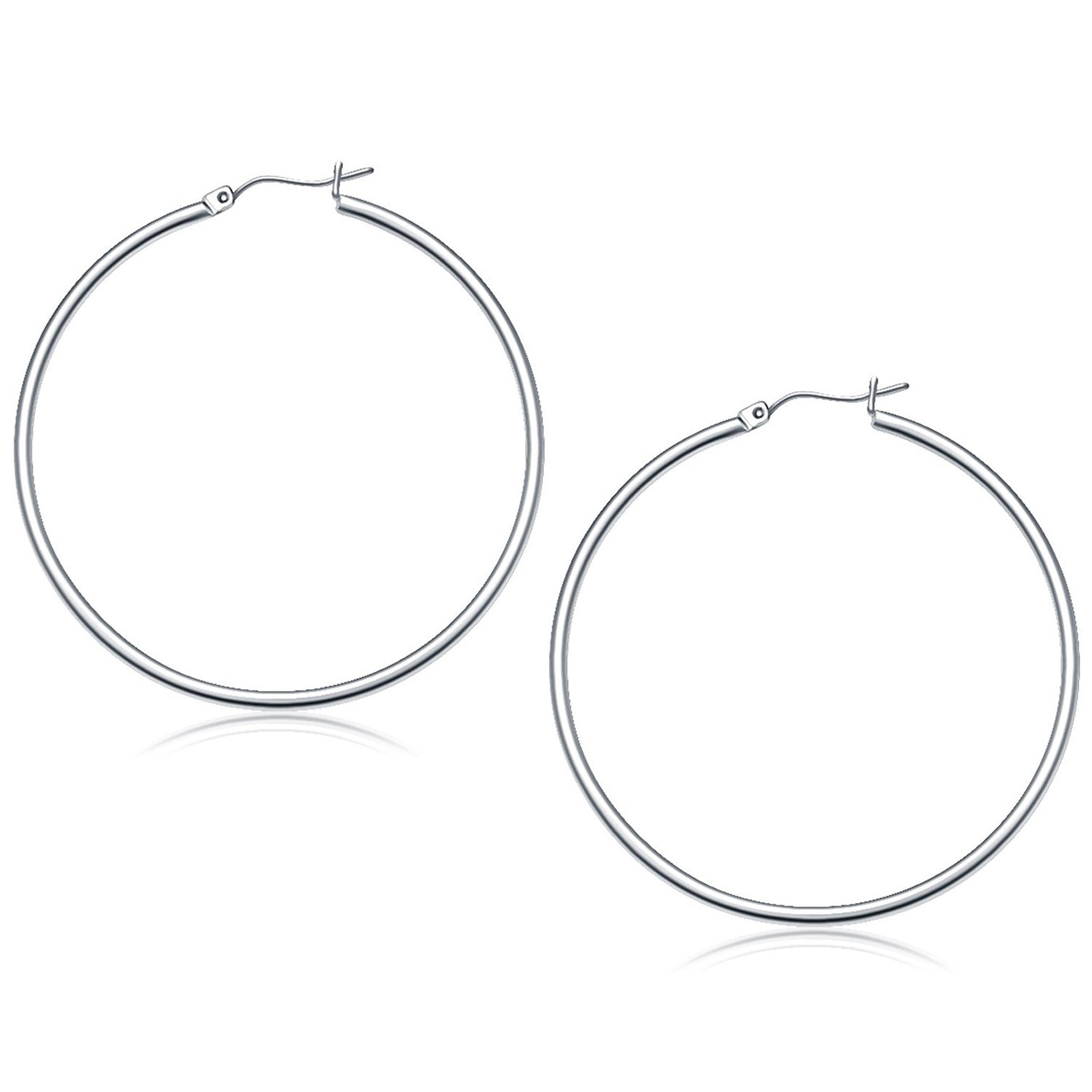 14k White Gold Polished Hoop Earrings (50 mm) Bids.com