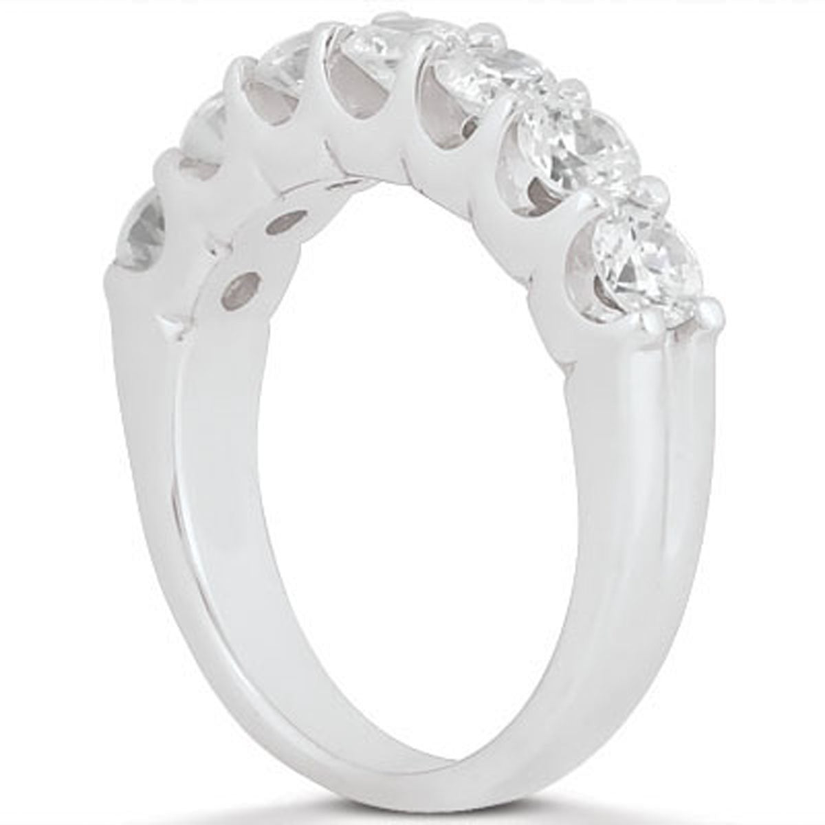 14k White Gold Diamond Scalloped Shared U Prong Setting Wedding Ring Band Bids.com