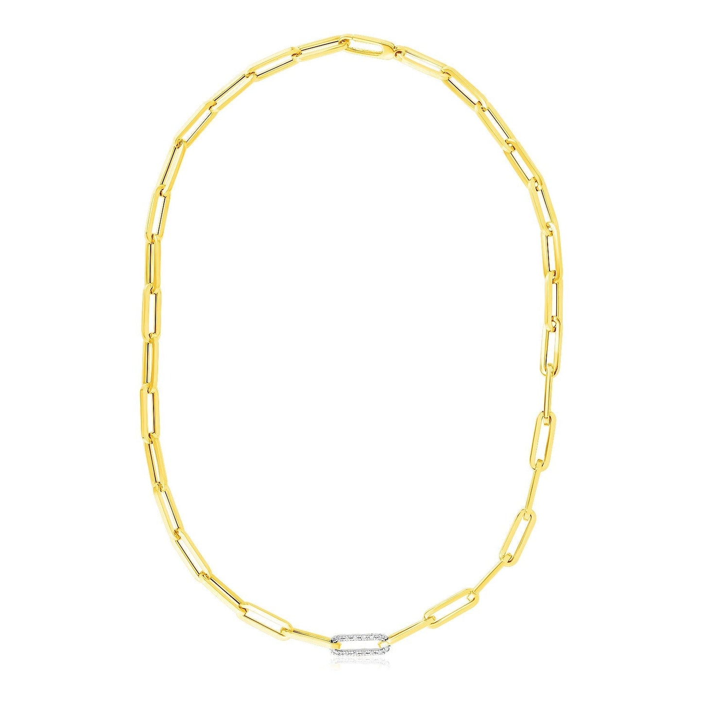 14k Yellow Gold Paperclip Chain Necklace with Diamond Link Bids.com