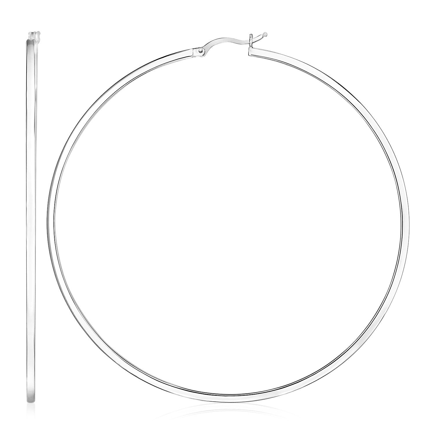 Sterling Silver Large Rectangular Profile Polished Hoop Earrings Bids.com