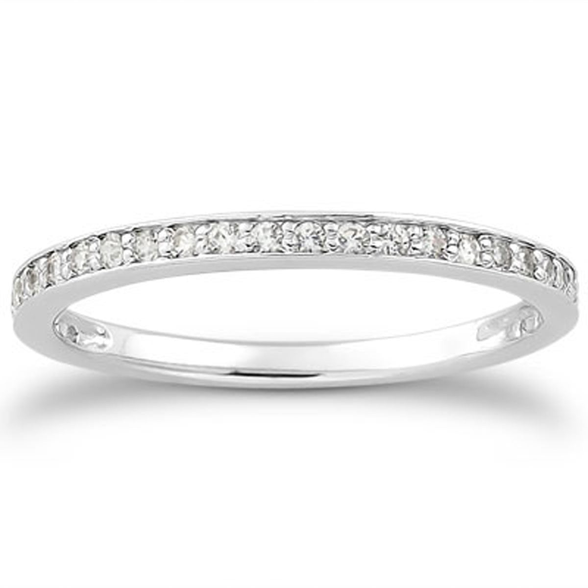14k White Gold Micro-pave Diamond Wedding Ring Band Set 3/4 Around Bids.com