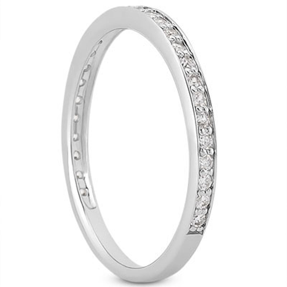 14k White Gold Micro-pave Diamond Wedding Ring Band Set 3/4 Around Bids.com