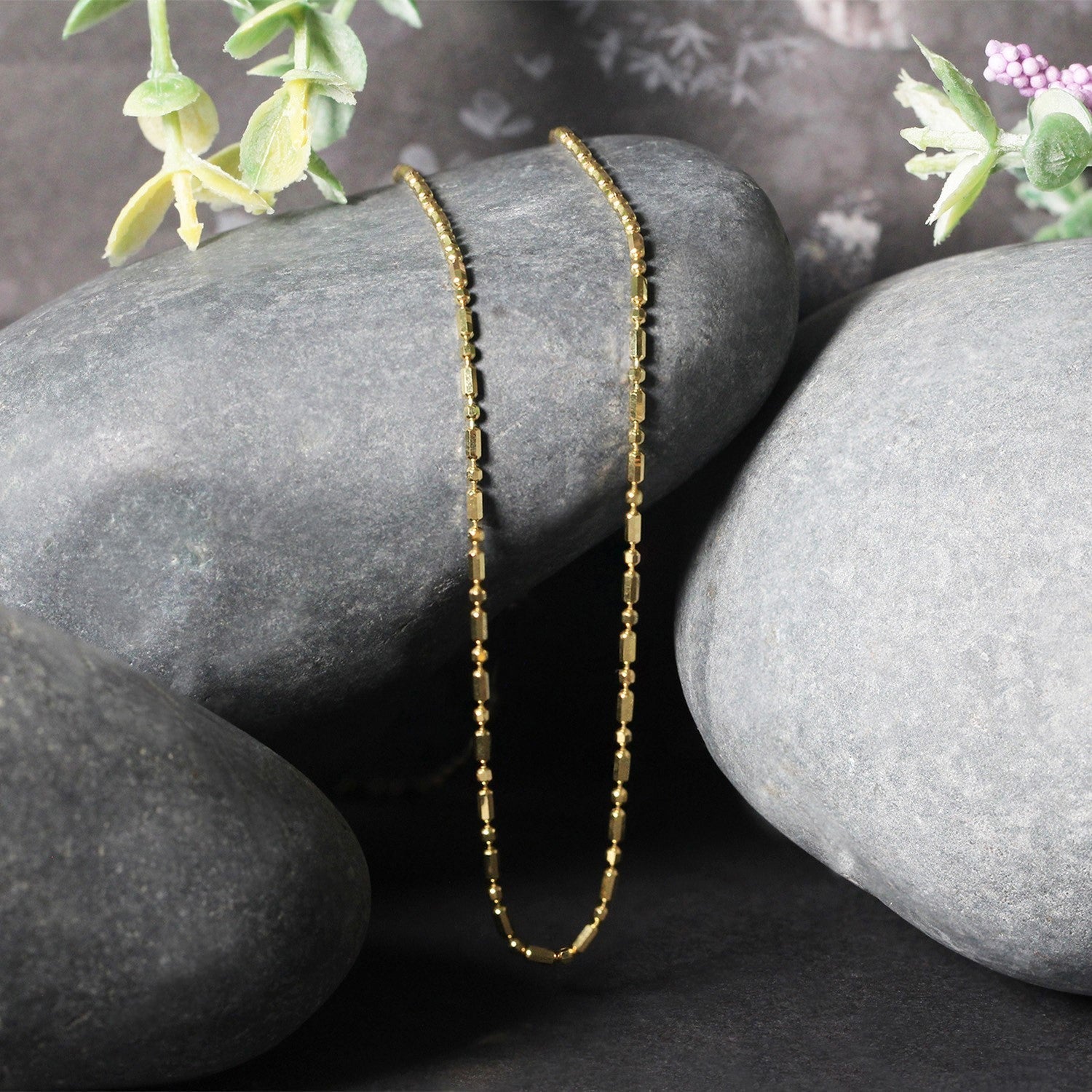 14k Yellow Gold Diamond-Cut Alternating Bead Chain 1.5mm Bids.com