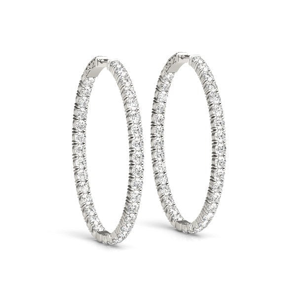 Oval Shape Two Sided Diamond Hoop Earrings in 14k White Gold (2 cttw) Bids.com