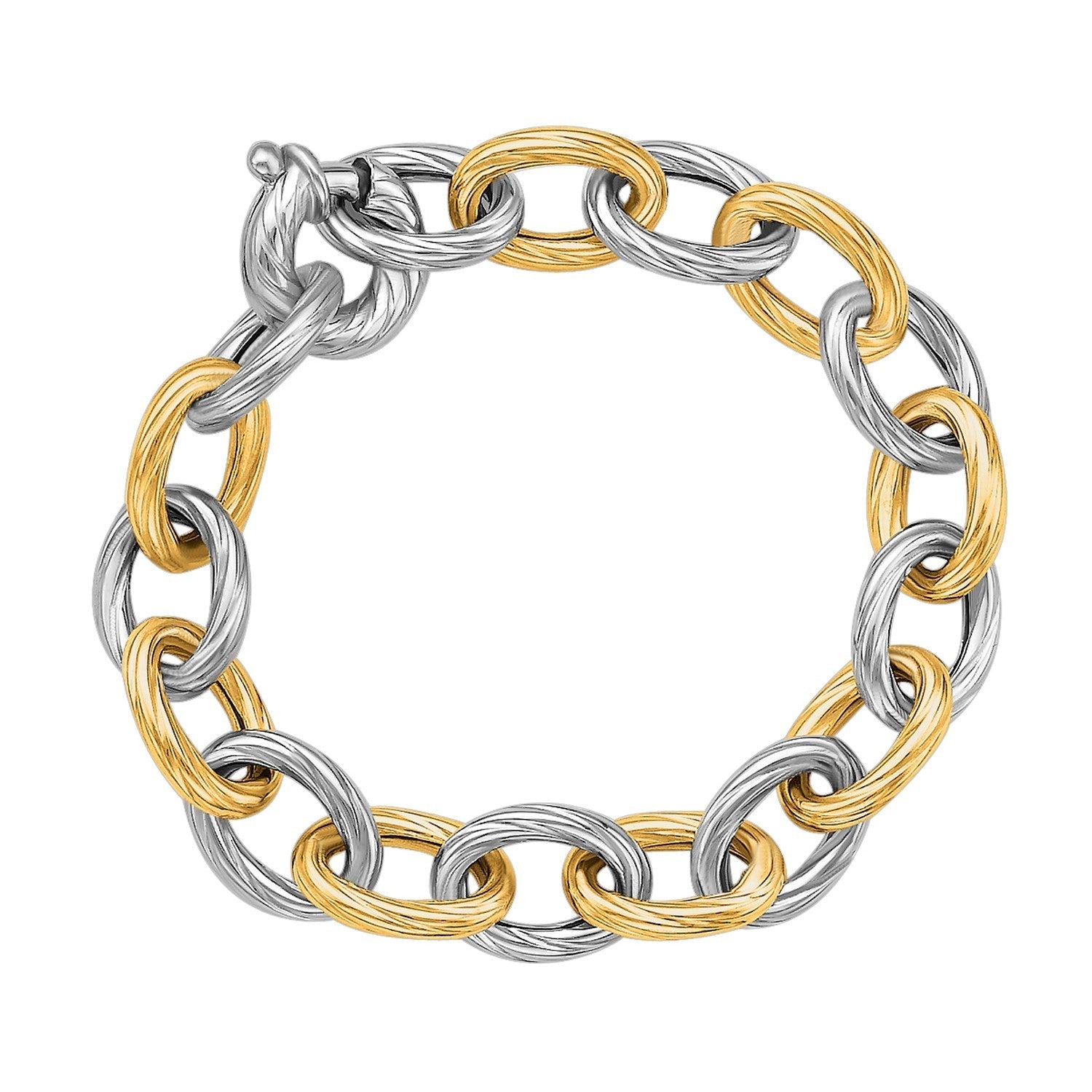 18k Yellow Gold and Sterling Silver Rhodium Plated Diamond Cut Chain Bracelet Bids.com