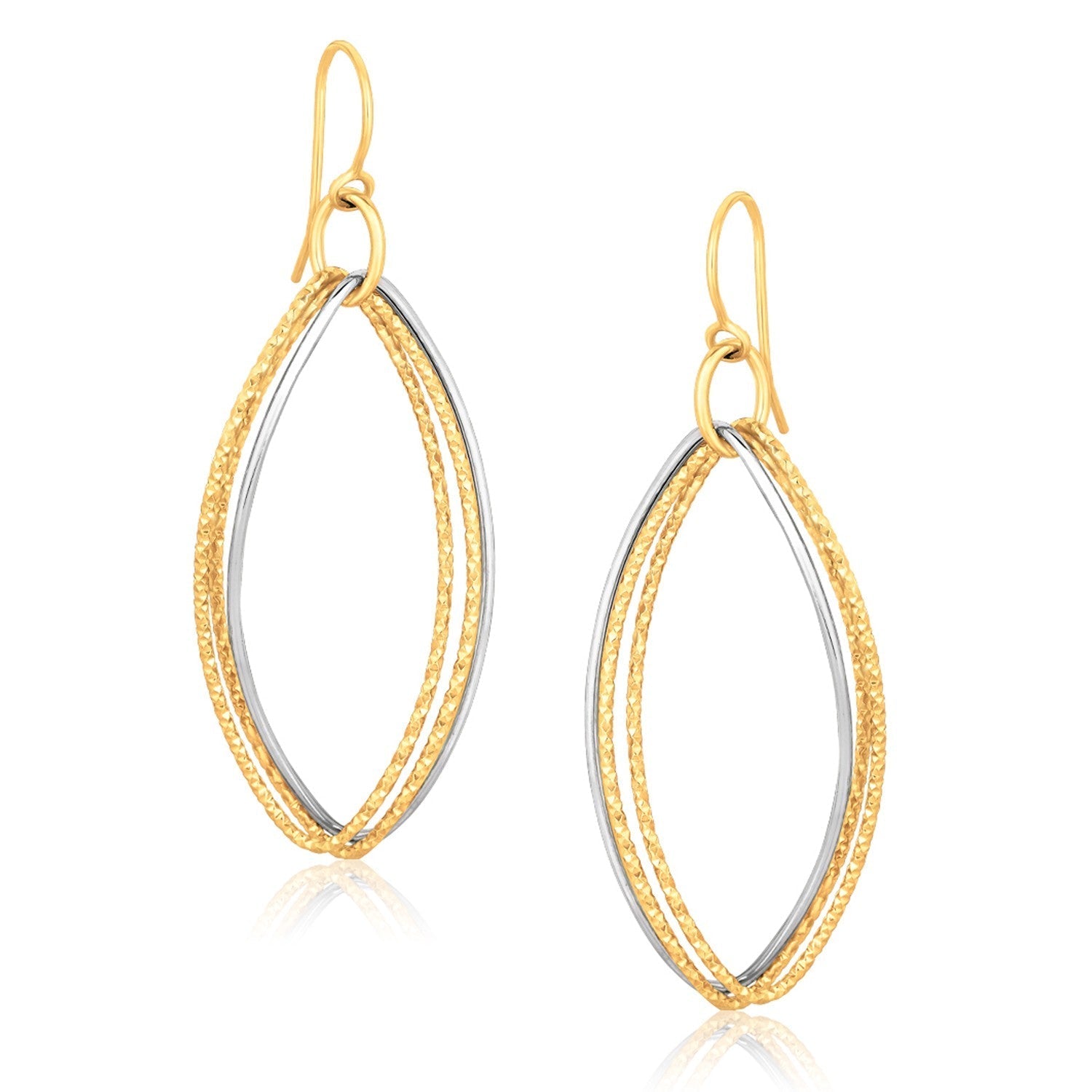 14k Two Tone Gold Textured Triple Oval Shape Drop Earrings Bids.com