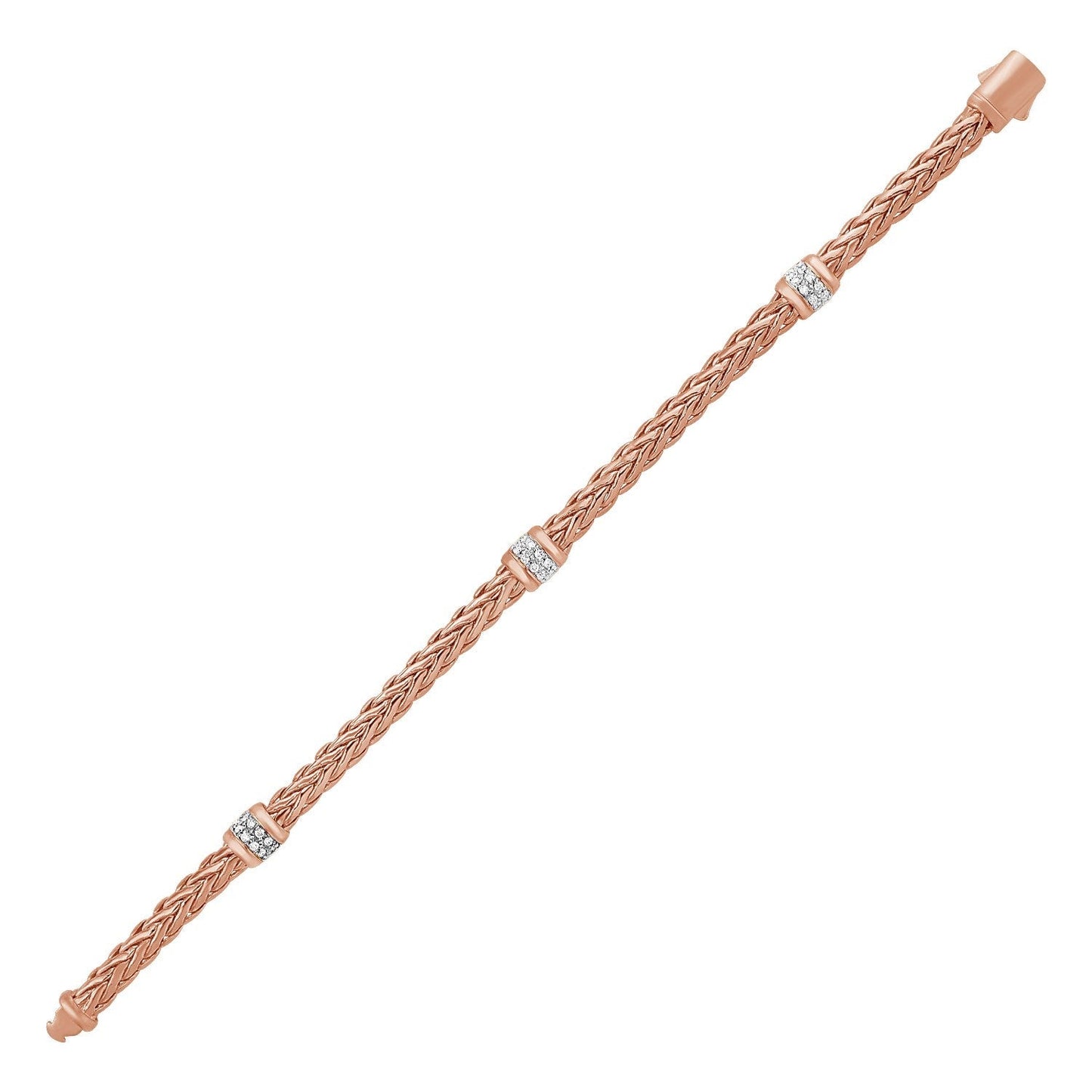 Polished Woven Rope Bracelet with Diamond Accents in 14k Rose Gold Bids.com
