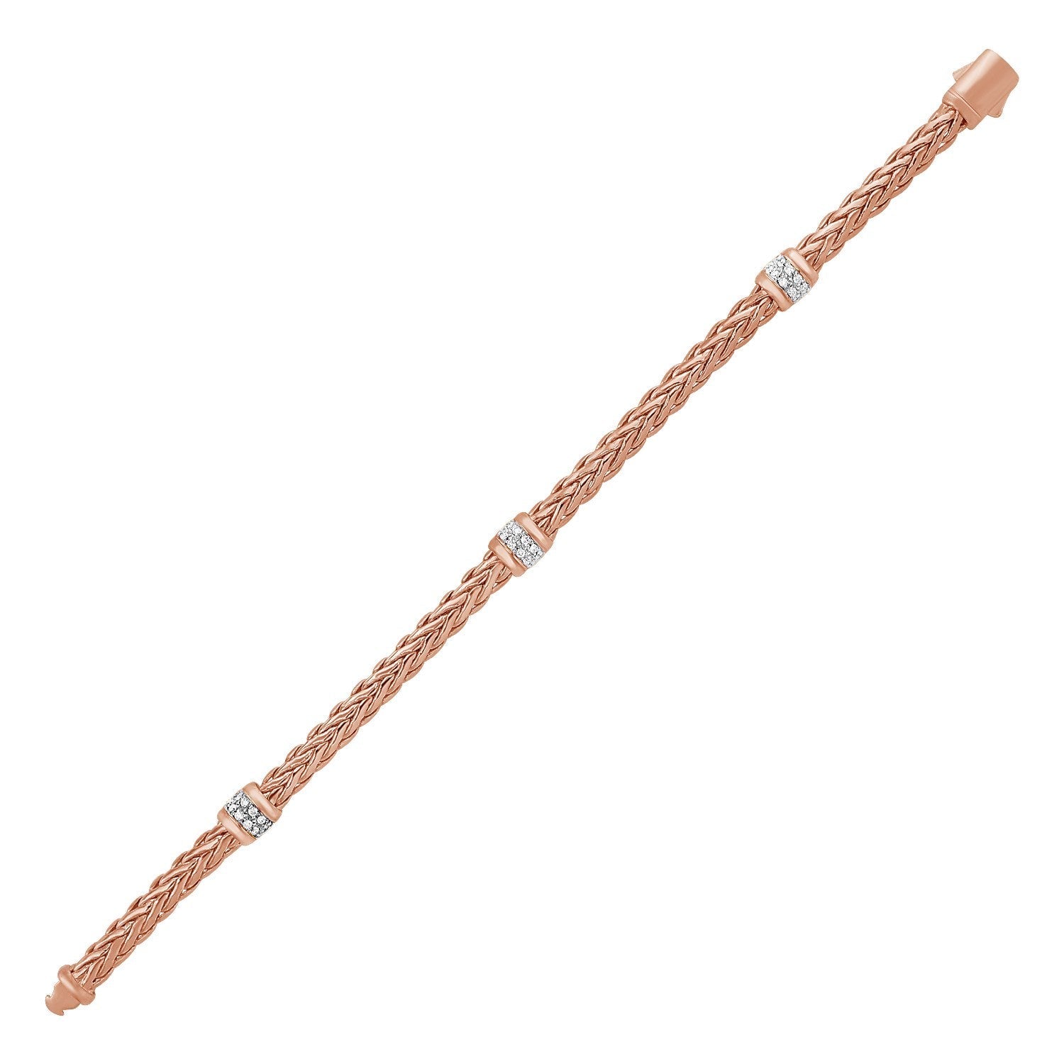 Polished Woven Rope Bracelet with Diamond Accents in 14k Rose Gold Bids.com