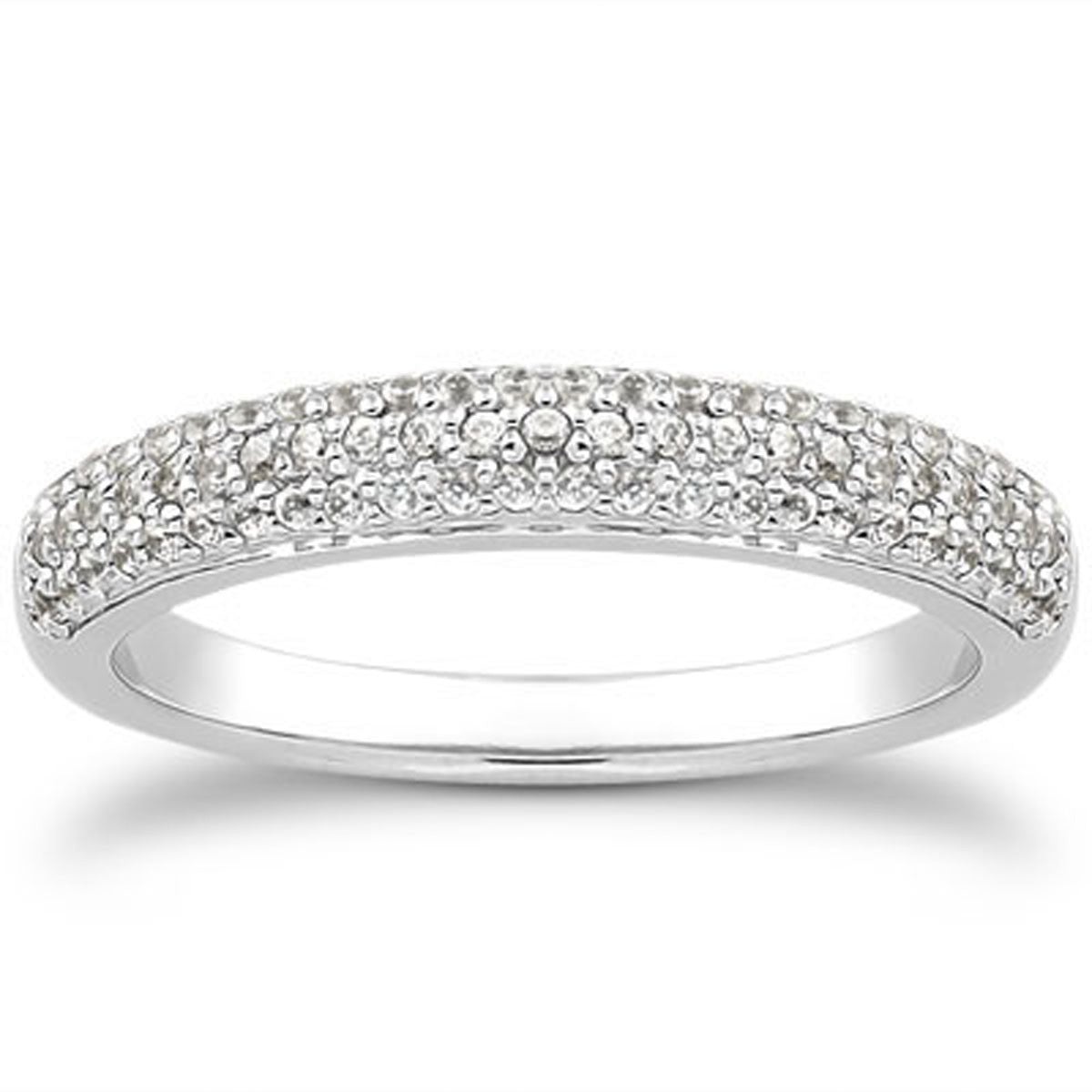 14k White Gold Triple Multi-Row Micro- Pave Diamond Wedding Ring Band Bids.com