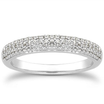 14k White Gold Triple Multi-Row Micro- Pave Diamond Wedding Ring Band Bids.com