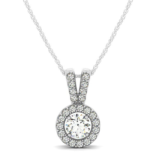 Round Pendant with Split Bail and Diamond Halo in 14k White Gold (3/4 cttw) Bids.com