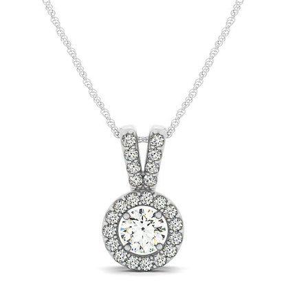 Round Pendant with Split Bail and Diamond Halo in 14k White Gold (3/4 cttw) Bids.com