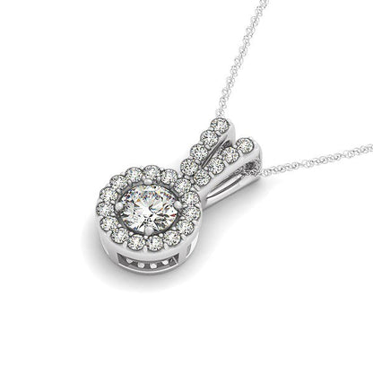 Round Pendant with Split Bail and Diamond Halo in 14k White Gold (3/4 cttw) Bids.com