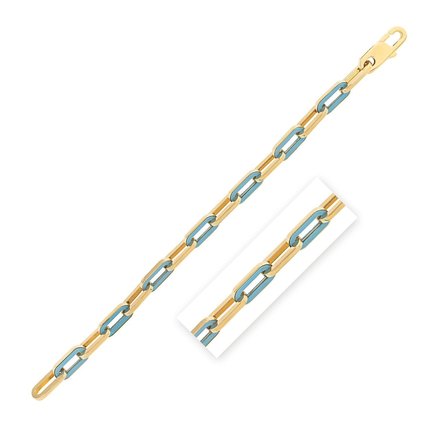 14k Yellow Gold Turquoise Paperclip Gem Link Bracelet (7.00 mm) Bids.com