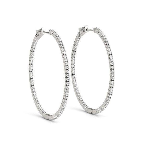 14k White Gold Slim Two Sided Diamond Hoop Earrings (1 1/2 cttw) Bids.com