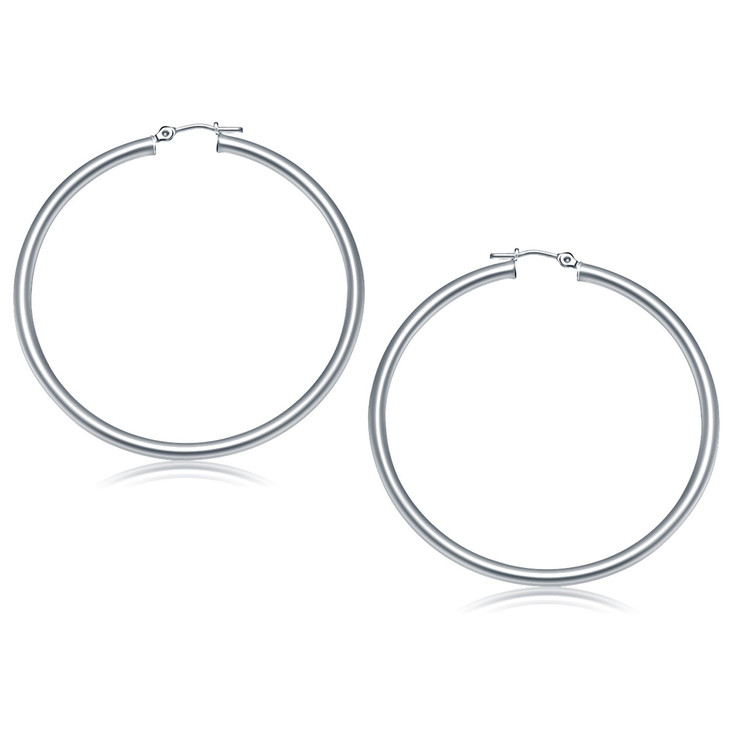 14k White Gold Polished Hoop Earrings (50 mm) Bids.com