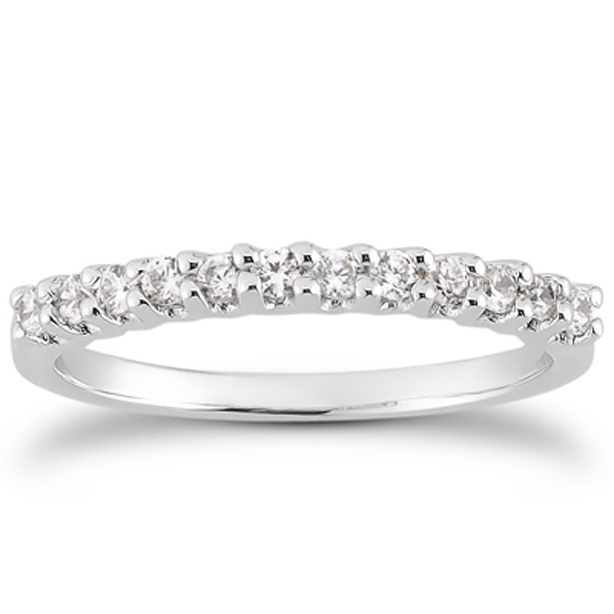 14k White Gold Fancy U Setting Shared Prong Diamond Wedding Ring Band Bids.com