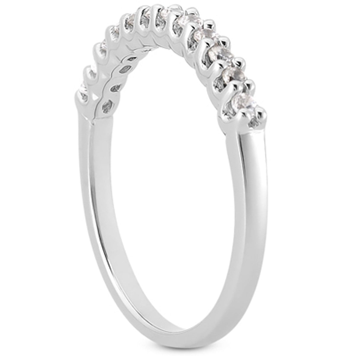 14k White Gold Fancy U Setting Shared Prong Diamond Wedding Ring Band Bids.com