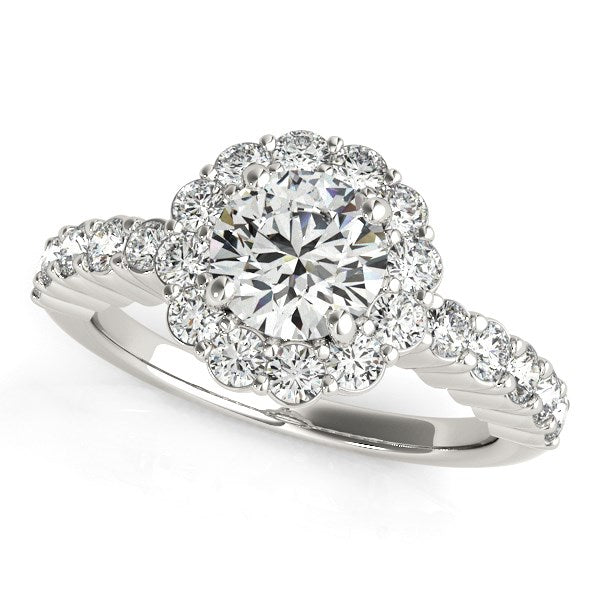 14k White Gold Round Floral Motif Diamond Engagement Ring (1 5/8 cttw) Bids.com