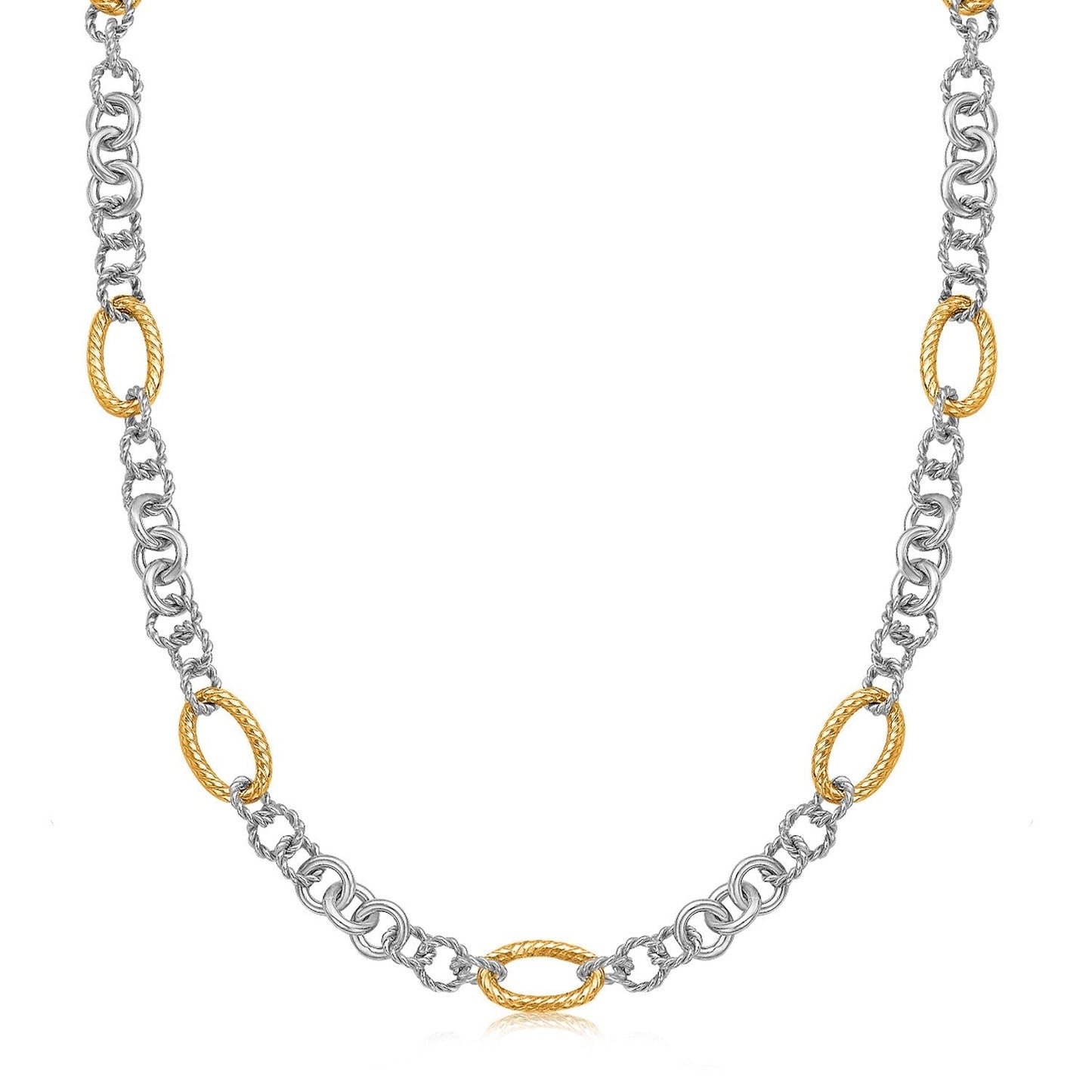 18k Yellow Gold and Sterling Silver Rhodium Plated Multi Style Chain Necklace Bids.com