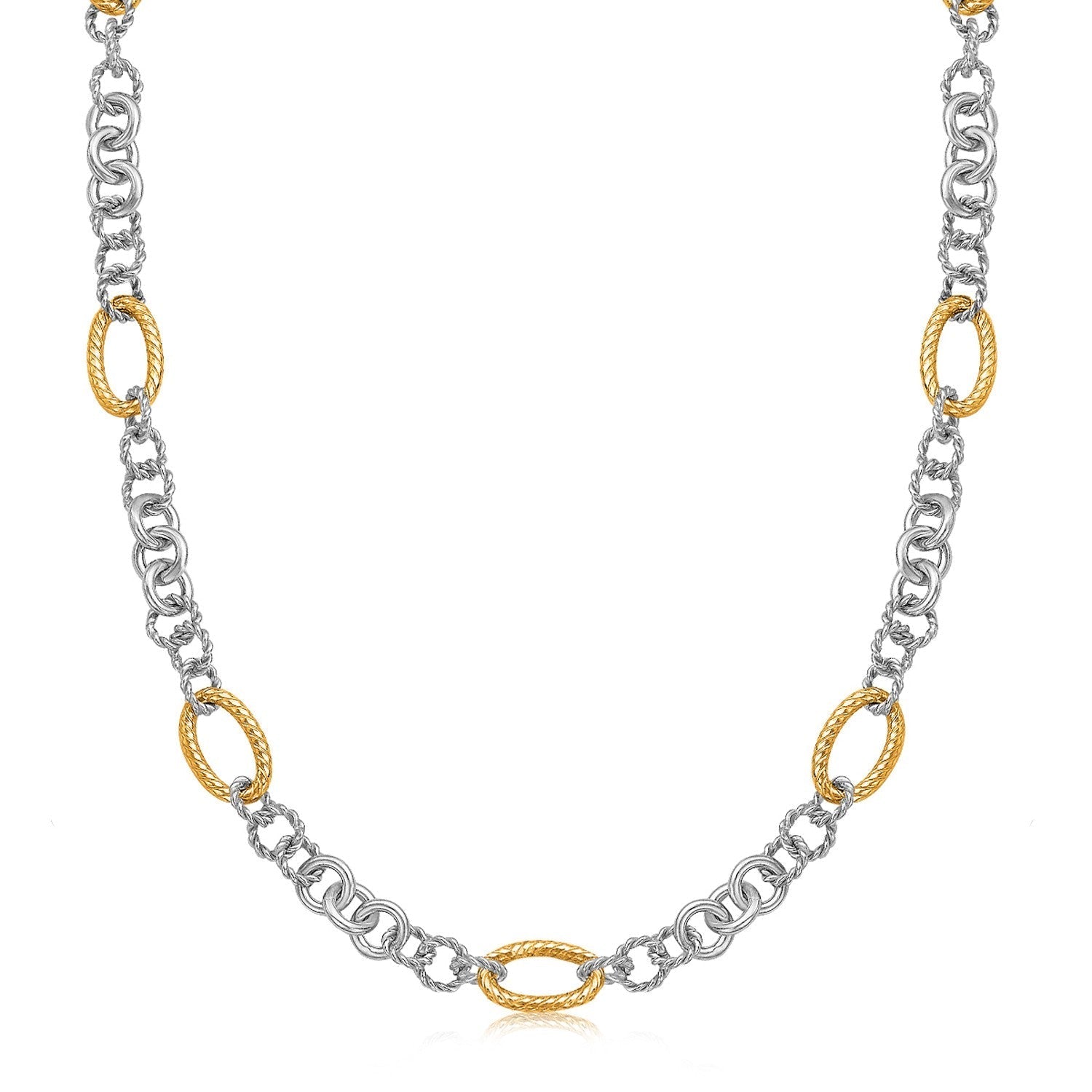 18k Yellow Gold and Sterling Silver Rhodium Plated Multi Style Chain Necklace Bids.com