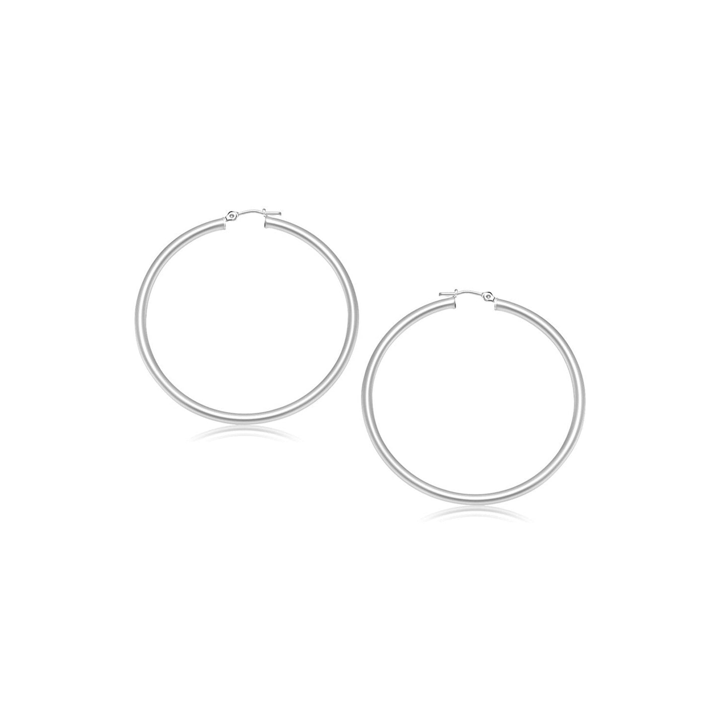 14k White Gold Polished Hoop Earrings (2- mm) Bids.com