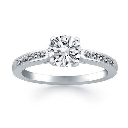 14k White Gold Diamond Channel Cathedral Engagement Ring Bids.com