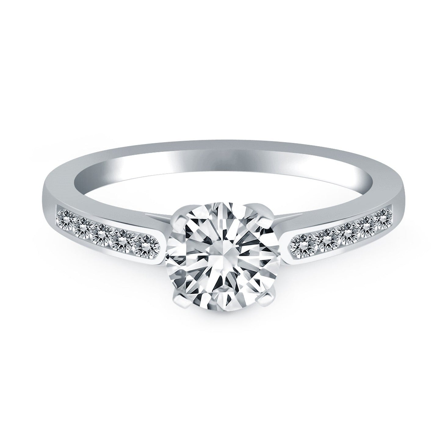 14k White Gold Diamond Channel Cathedral Engagement Ring Bids.com