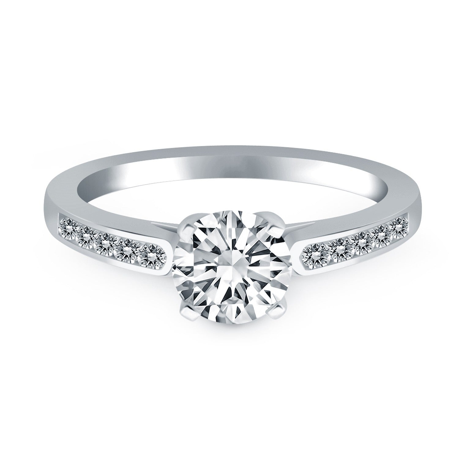 14k White Gold Diamond Channel Cathedral Engagement Ring Bids.com