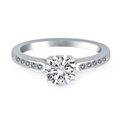 14k White Gold Diamond Channel Cathedral Engagement Ring Bids.com