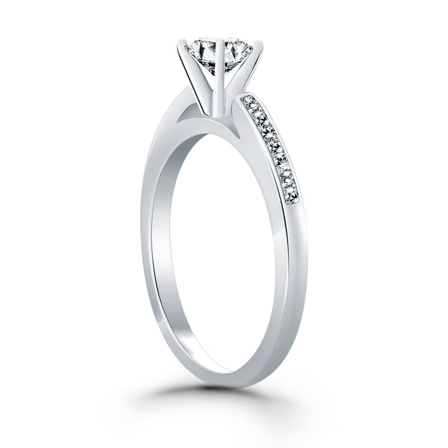 14k White Gold Diamond Channel Cathedral Engagement Ring Bids.com