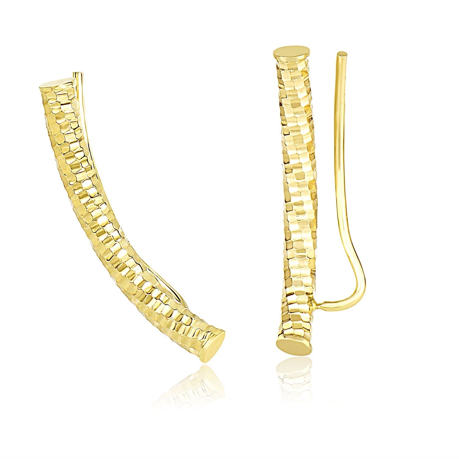 14k Yellow Gold Curved Tube Earrings with Diamond Cuts Bids.com