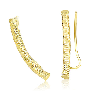 14k Yellow Gold Curved Tube Earrings with Diamond Cuts Bids.com