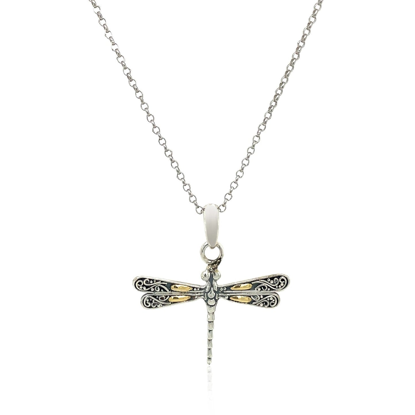 18k Yellow Gold and Sterling Silver Pendant in a Dragonfly Design Bids.com