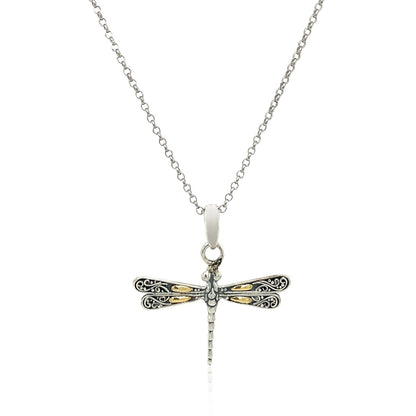 18k Yellow Gold and Sterling Silver Pendant in a Dragonfly Design Bids.com
