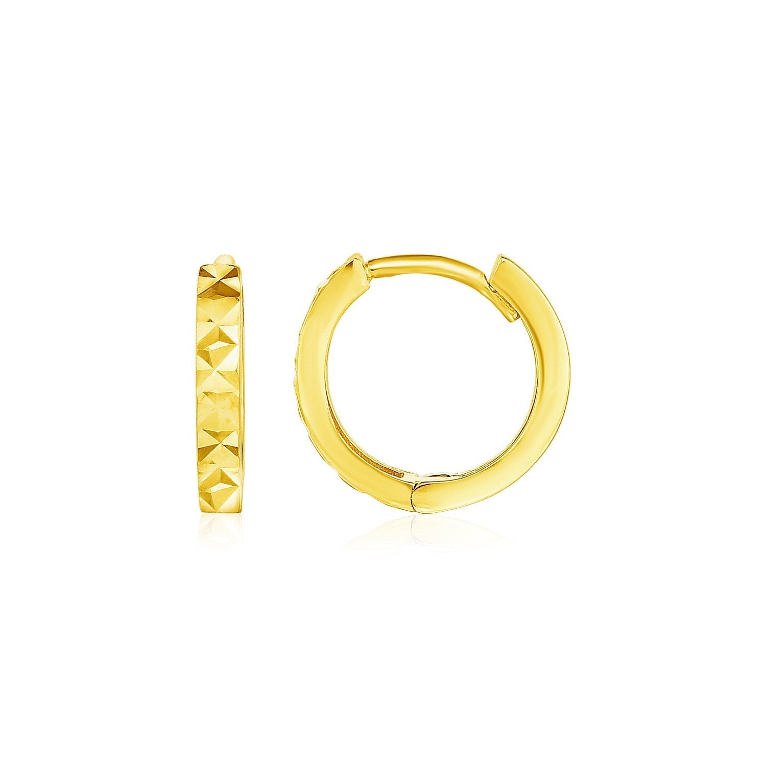 14k Yellow Gold Petite Round Hoop Earrings with Geometric Texture Bids.com
