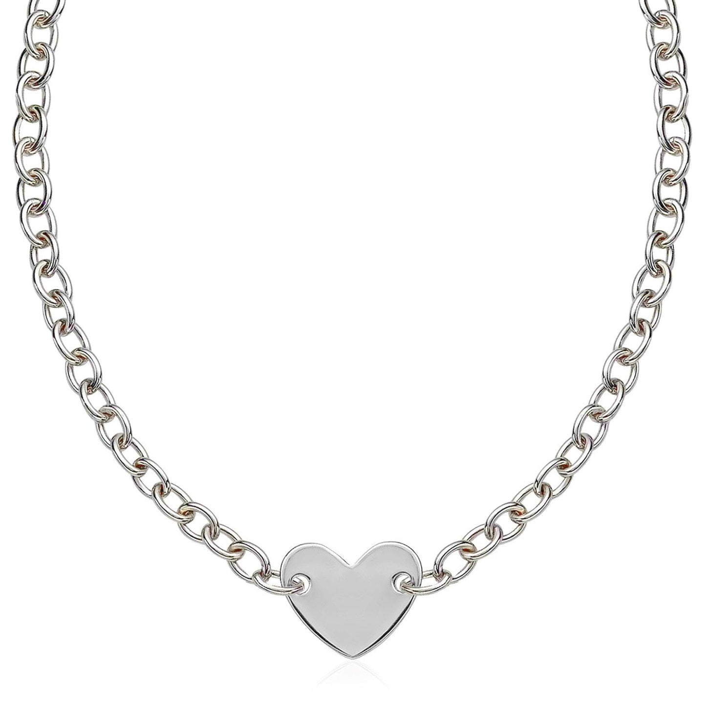Sterling Silver Rhodium Plated Chain Bracelet with a Flat Heart Motif Station Bids.com