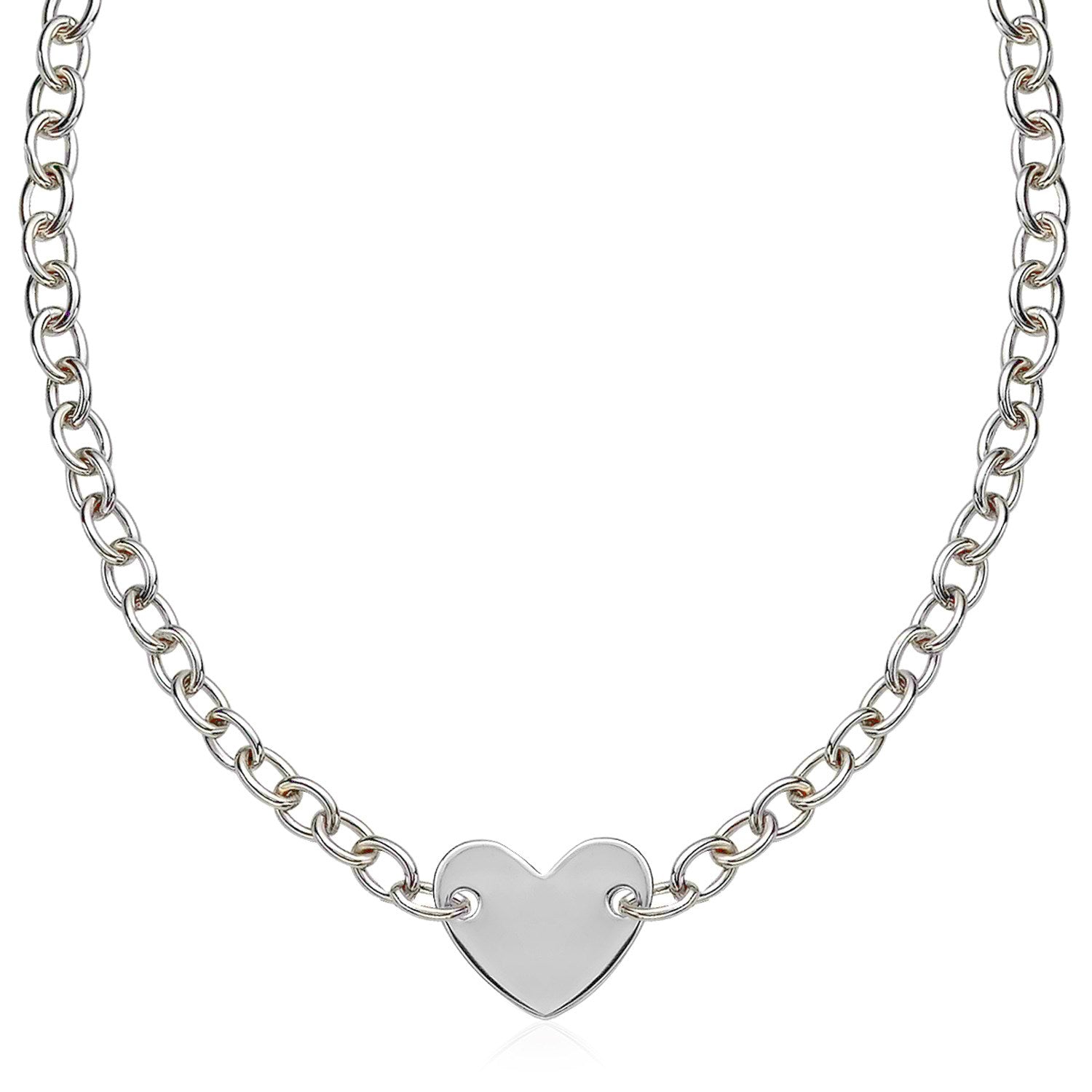 Sterling Silver Rhodium Plated Chain Bracelet with a Flat Heart Motif Station Bids.com