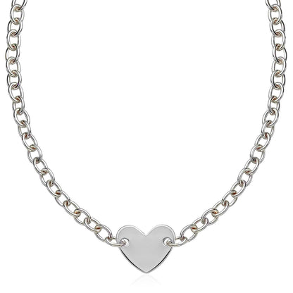 Sterling Silver Rhodium Plated Chain Bracelet with a Flat Heart Motif Station Bids.com
