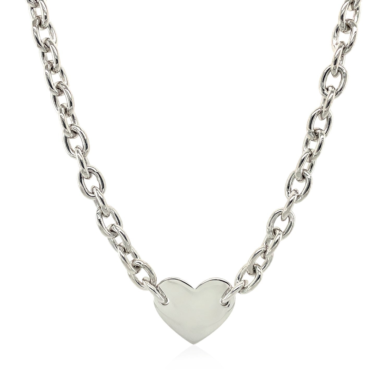 Sterling Silver Rhodium Plated Chain Bracelet with a Flat Heart Motif Station Bids.com
