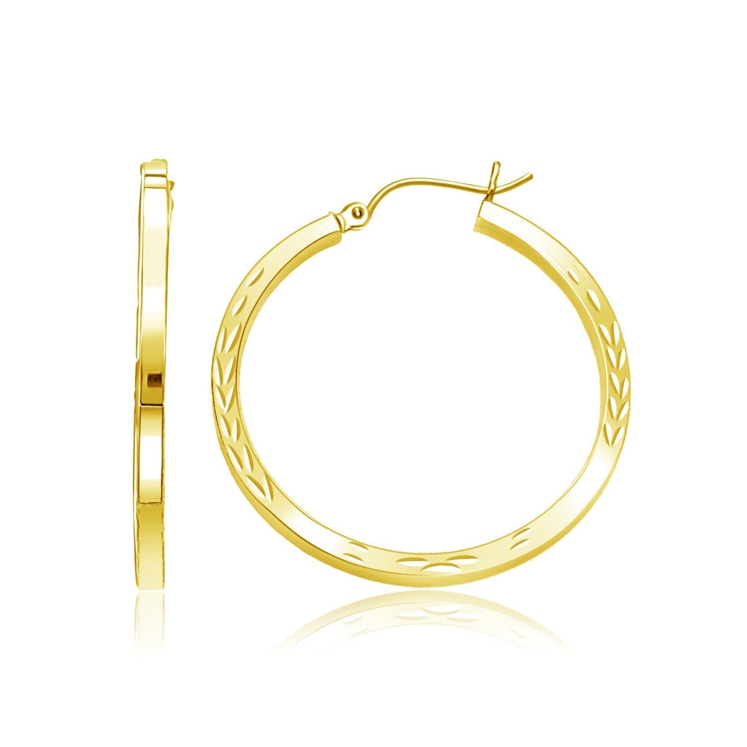 14k Yellow Gold Diamond Cut Hoop Earrings Bids.com