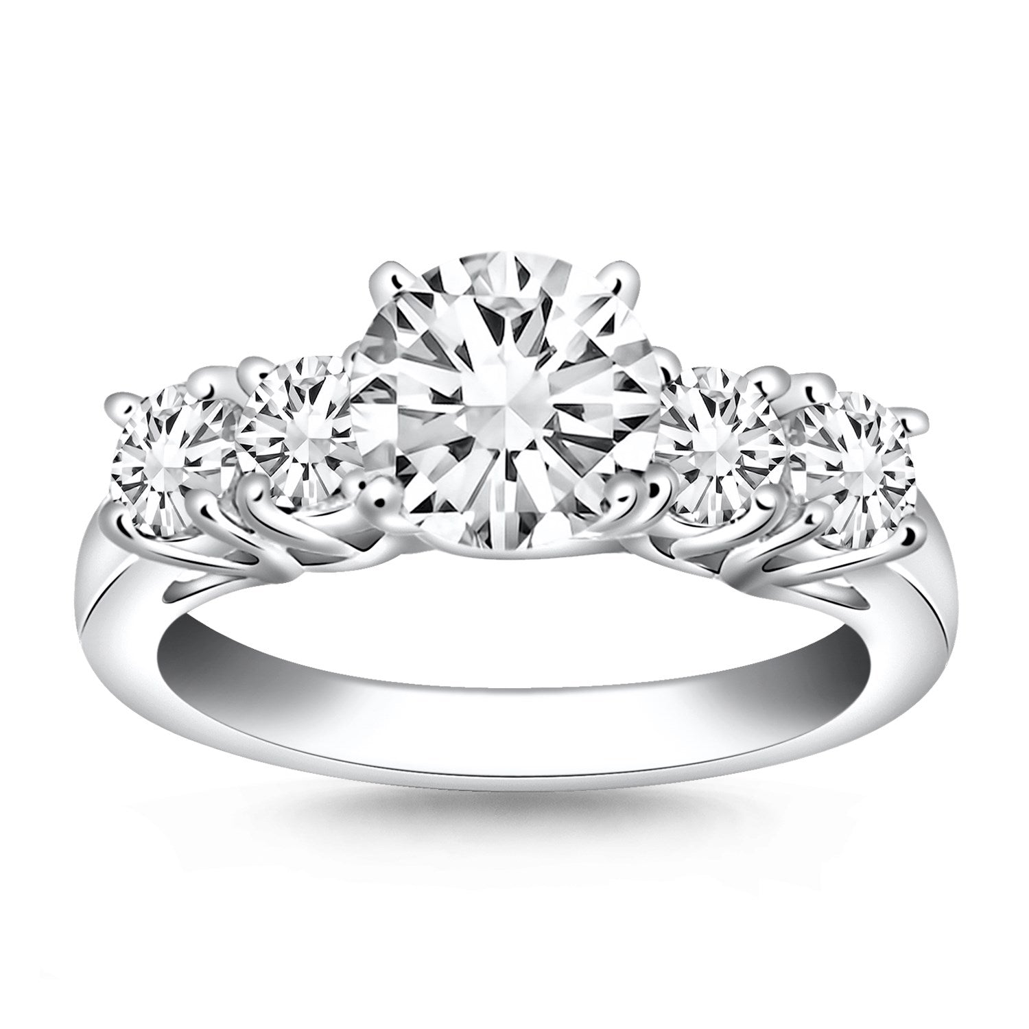 14k White Gold Five Stone Diamond Trellis Engagement Ring Bids.com
