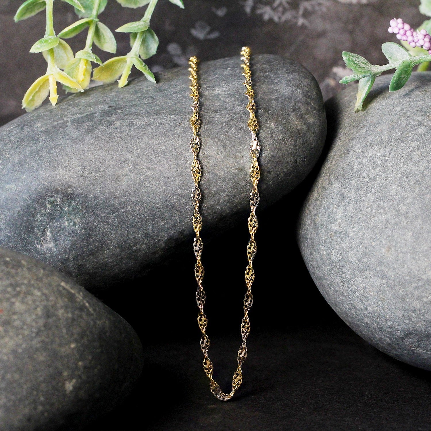 2.0mm 14k Two-Tone Gold Singapore Chain Bids.com