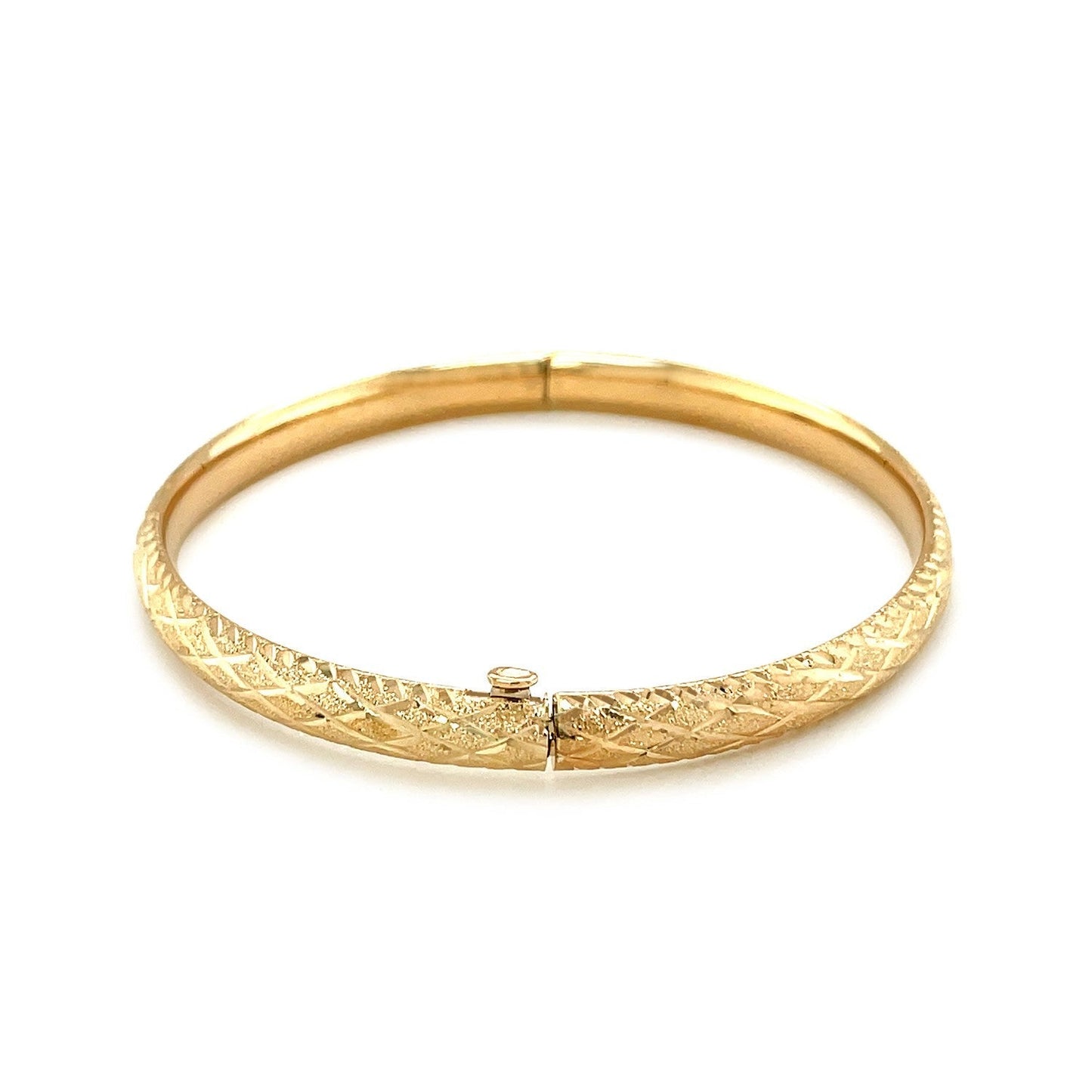 14k Yellow Gold Diamond Cut Design Dome Motif Children's Bangle Bids.com