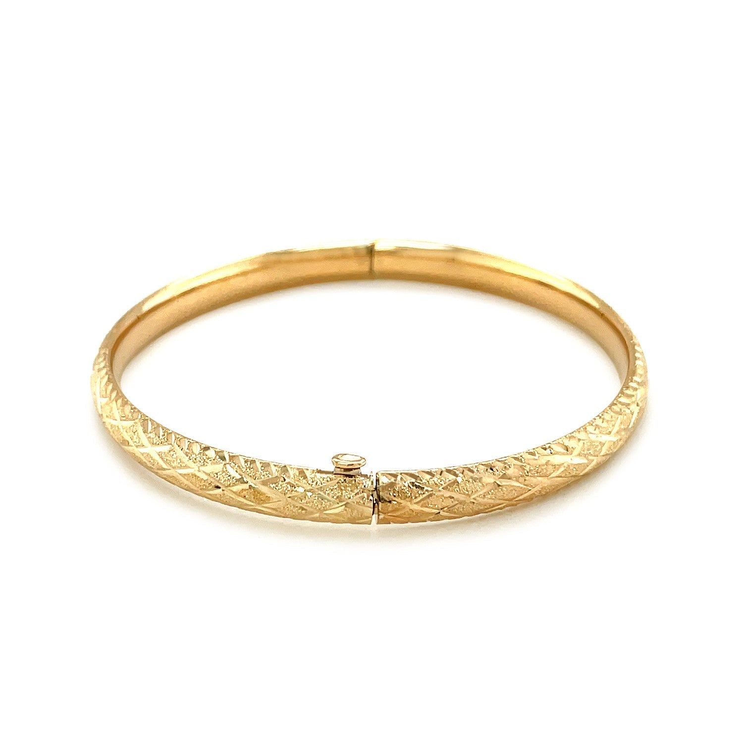 14k Yellow Gold Diamond Cut Design Dome Motif Children's Bangle Bids.com