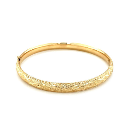 14k Yellow Gold Diamond Cut Design Dome Motif Children's Bangle Bids.com